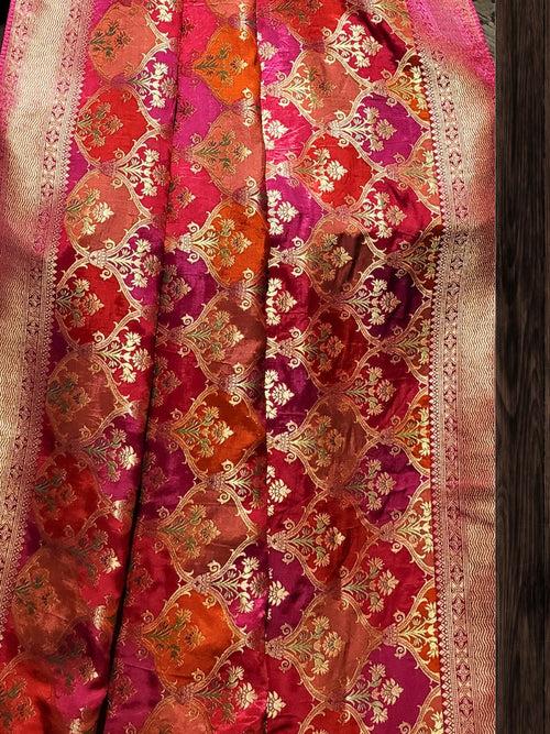 Radiant Rose Banarasi Saree with Brocade Work