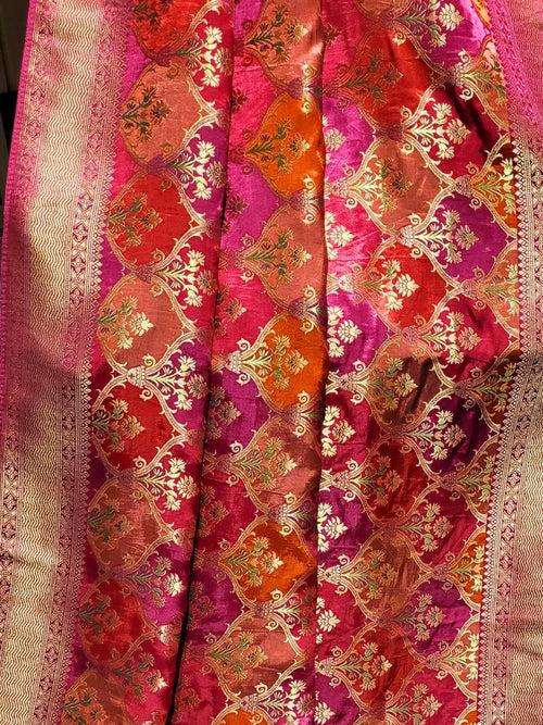Radiant Rose Banarasi Saree with Brocade Work