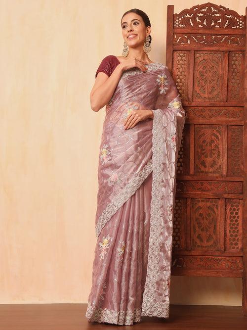 Floral Resham Embroidered & Sequence Embellished Saree