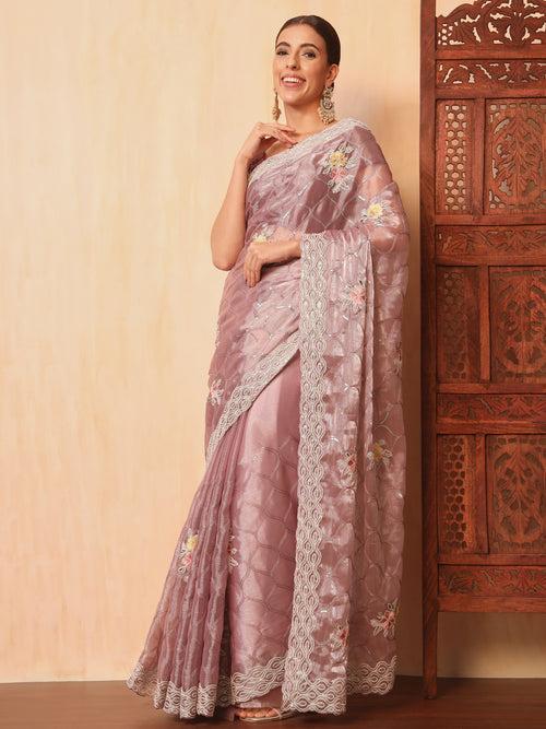 Floral Resham Embroidered & Sequence Embellished Saree