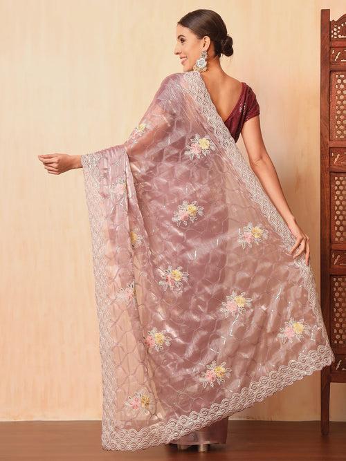 Floral Resham Embroidered & Sequence Embellished Saree