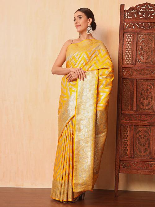 Haldi Yellow Kanjeevaram Banarasi Silk Handwoven Saree