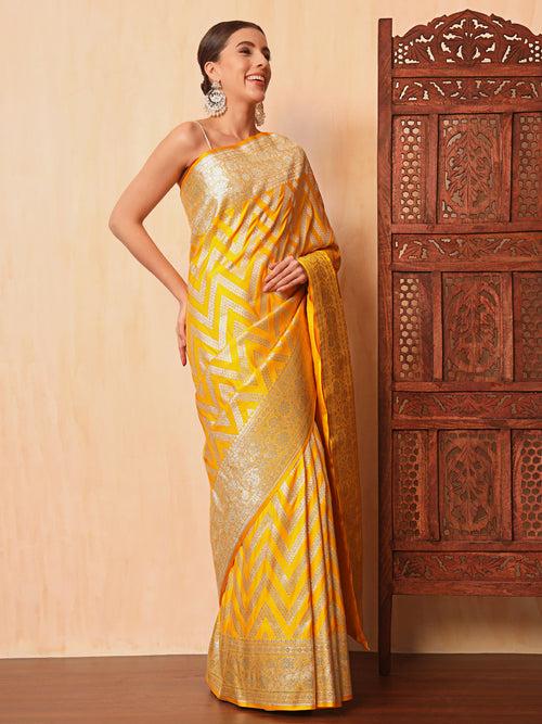 Haldi Yellow Kanjeevaram Banarasi Silk Handwoven Saree