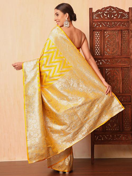 Haldi Yellow Kanjeevaram Banarasi Silk Handwoven Saree