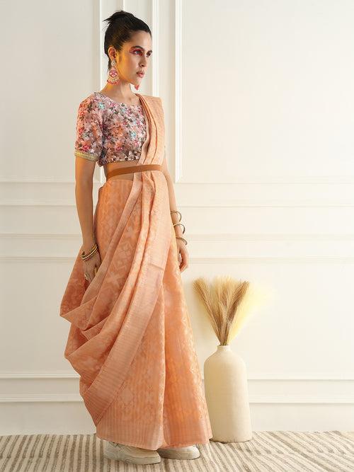 Pastel Chanderi Silk saree with Subtle Zari Geometric patterns