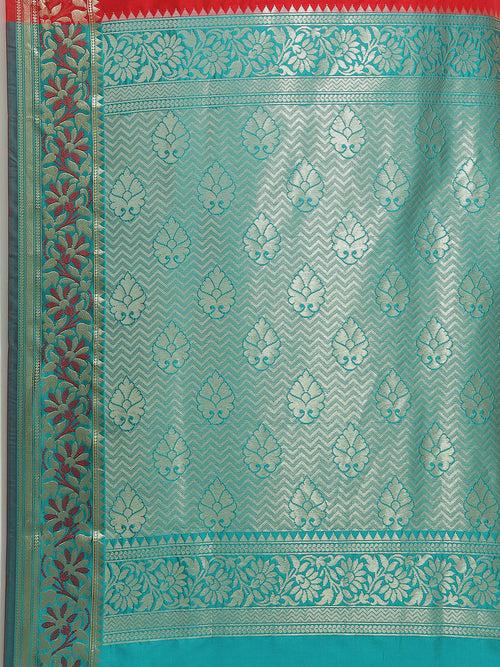 Floral Ethnic Motifs Banarasi Silk Saree with Contrast Pallu