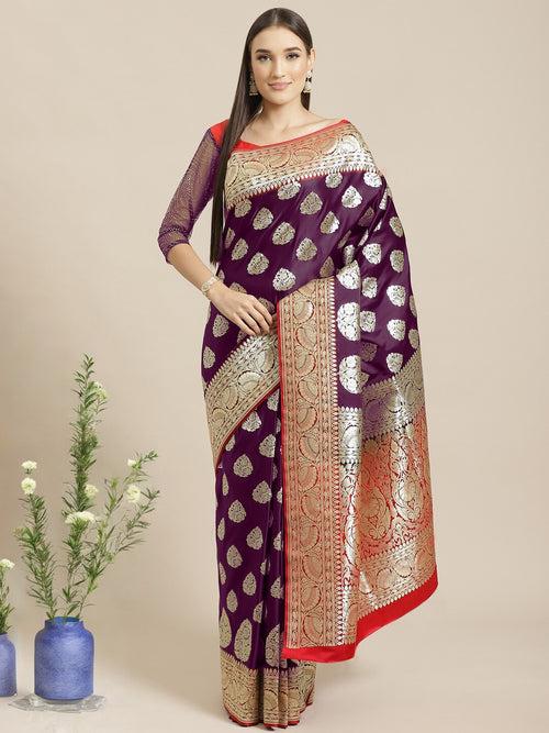 Banarasi Handloom Silk Saree with Contrast Border & Pallu