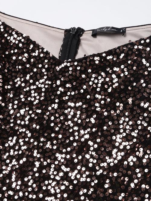 Black & Gold Off Shoulder Embellished Dress