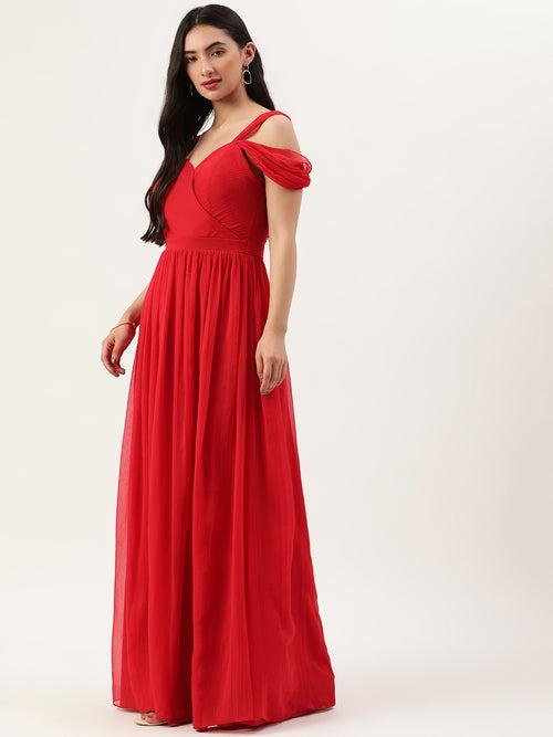 Red Chiffon Drop Sleeve Maxi Dress