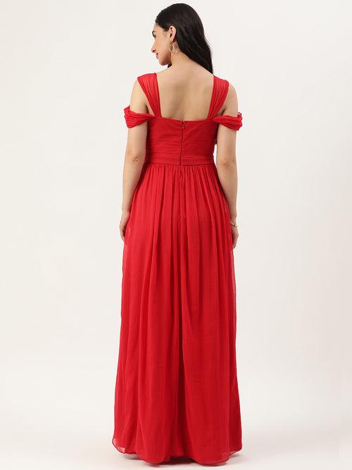 Red Chiffon Drop Sleeve Maxi Dress