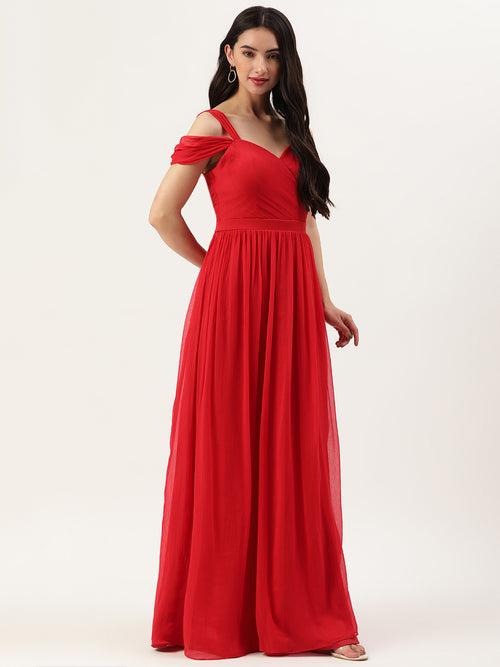 Red Chiffon Drop Sleeve Maxi Dress