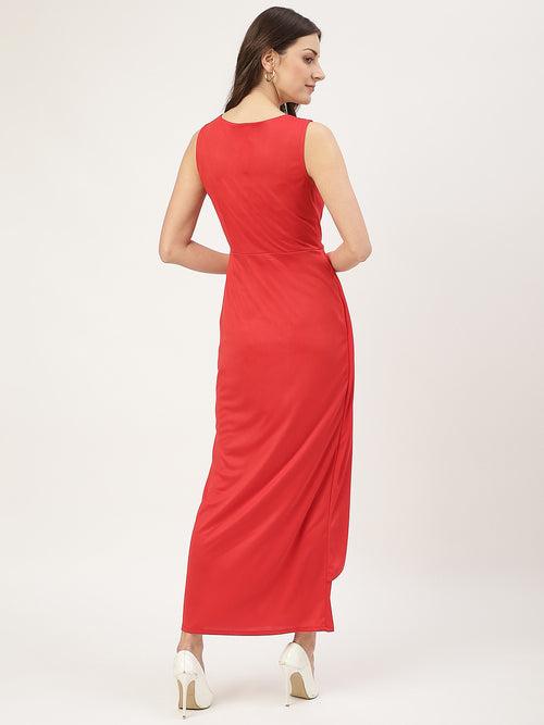 Red Sleeveless Wrap Maxi Dress