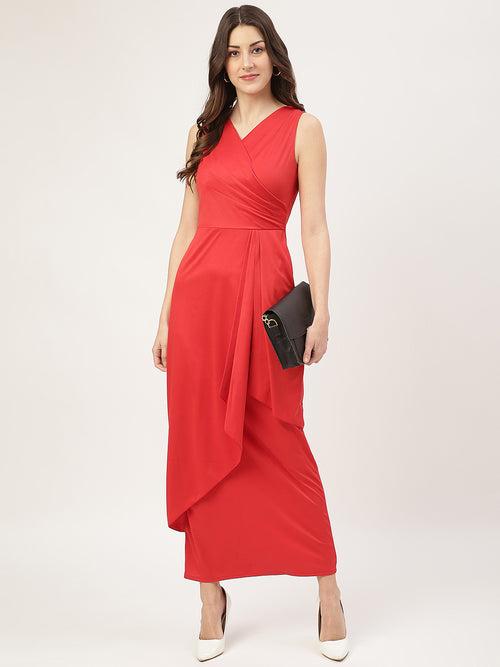 Red Sleeveless Wrap Maxi Dress