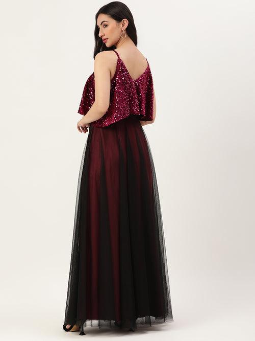 Trendy Divva Pink Embellished Maxi Dress with Cold Shoulder Sleeves