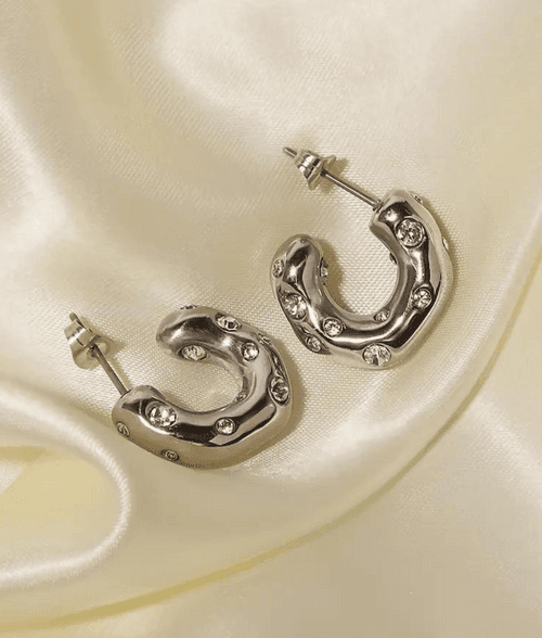 Silver Crystal Hoop Earrings