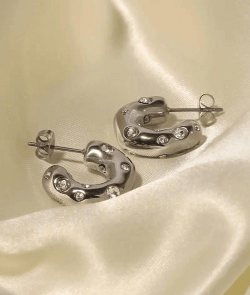 Silver Crystal Hoop Earrings