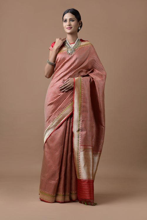 Banarasi Silk Small Bridal Jaal Saree