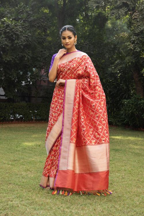 Banarasi Silk Chetak Jaal Red Saree