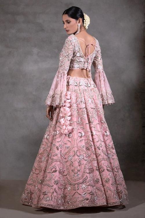 Soft pink peplum Lehenga set.