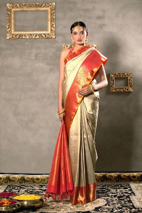 Light grey kanjeevaram silk saree.