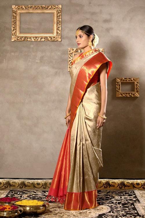 Light grey kanjeevaram silk saree.