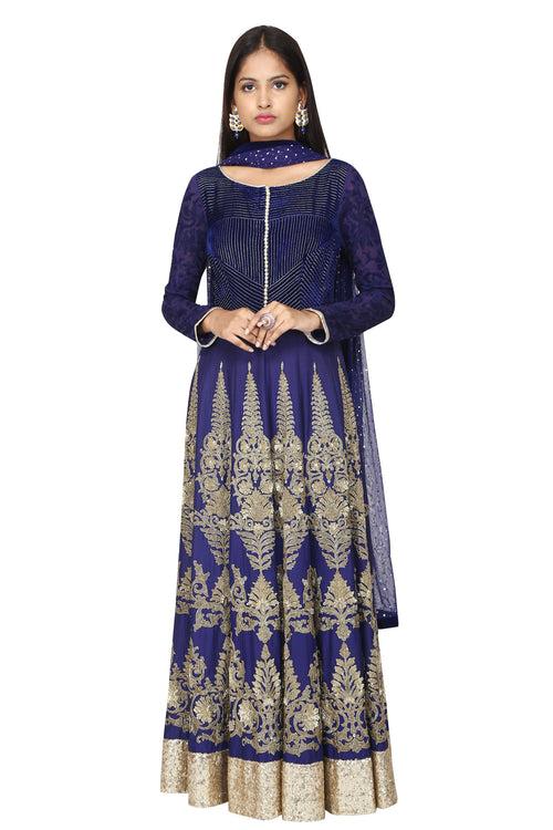 Mid-night blue anarkali with dupatta set.