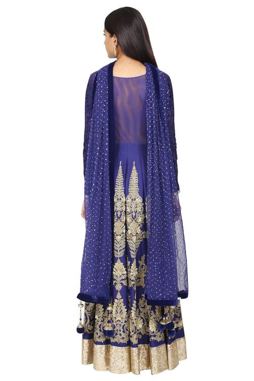 Mid-night blue anarkali with dupatta set.