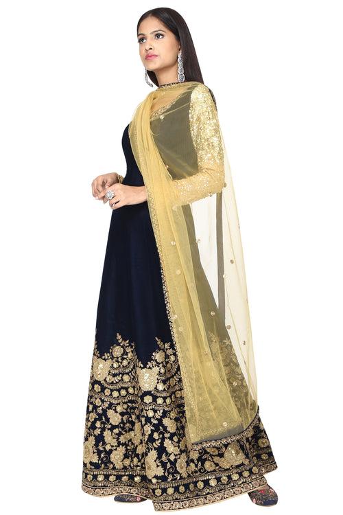 Dark mid-night blue anarkali with dupatta set.