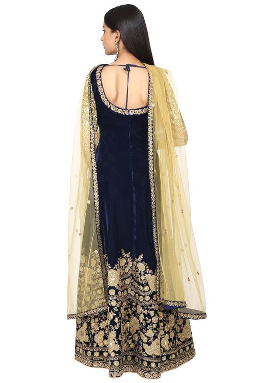 Dark mid-night blue anarkali with dupatta set.