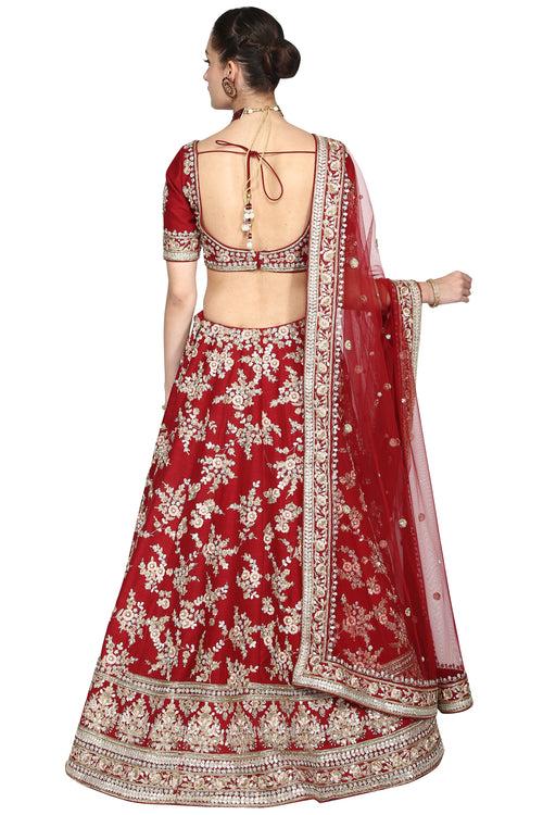 Maroon lehenga set.