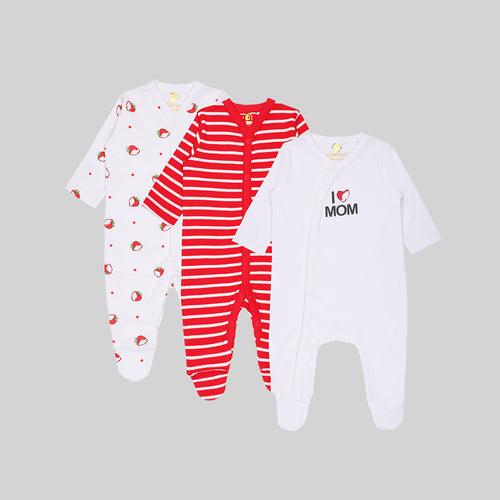 BABY-547 Unisex Baby 3 Pack Sleepsuits - Organic cotton