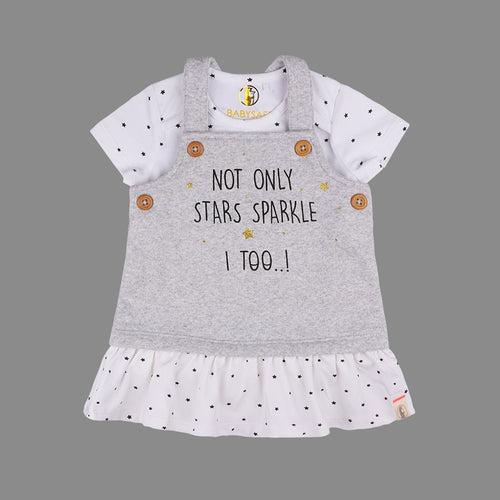 Baby-606 Girls Grey Dungaree Dress Set - Organic cotton