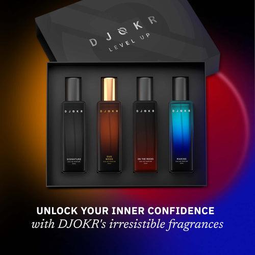 DJOKR Level Up Perfume Gift Set Pack of 4 | Signature, On The Rocks, Oud Wood, Marine (4x20 ml)