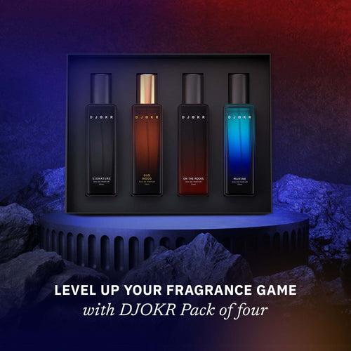 DJOKR Level Up Perfume Gift Set Pack of 4 | Signature, On The Rocks, Oud Wood, Marine (4x20 ml)