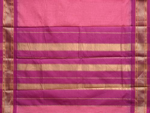 Baby Pink Bamboo Cotton Saree with Checks and Strips Pallu Design No Blouse bc0277