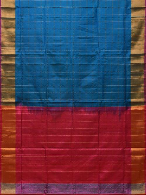 Blue and Pink Uppada Silk Handloom Saree with Checks and Contrast Pallu Design u2140