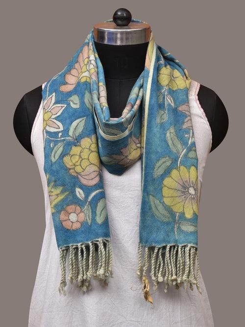 Blue Kalamkari Hand Painted Woolen Handloom Dupatta with Floral and Peacock Design ds3540