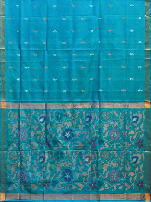Blue Uppada Silk Handloom Saree with Floral Pallu Design u2216