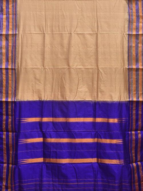 Cream and Blue Narayanpet Silk Handloom Saree with Checks Design No Blouse np0825