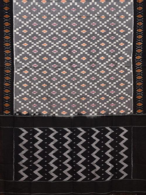 Grey and Black Pochampally Ikat Cotton Handloom Saree with Grill Design No Blouse i0836