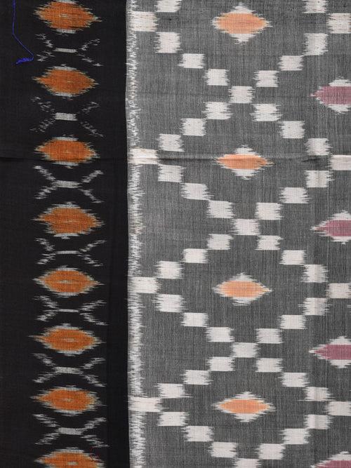 Grey and Black Pochampally Ikat Cotton Handloom Saree with Grill Design No Blouse i0836