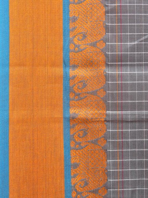 Grey Narayanpet Cotton Handloom Saree with Elephant Border Design No Blouse np0779