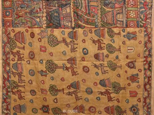 Multicolor Kalamkari Hand Painted Silk Handloom Saree with Ramayana Design KL0775