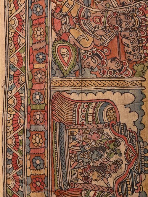 Multicolor Kalamkari Hand Painted Silk Handloom Saree with Ramayana Design KL0775