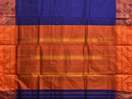 Navy and Orange Narayanpet Silk Handloom Plain Saree with Contrast Pallu Design No Blouse np0828