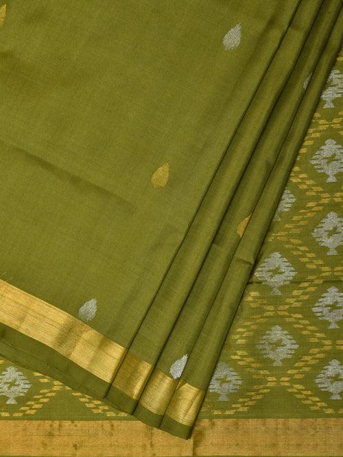 Olive Uppada Silk Handloom Saree with Birds and Jamdani Pallu Design u2152