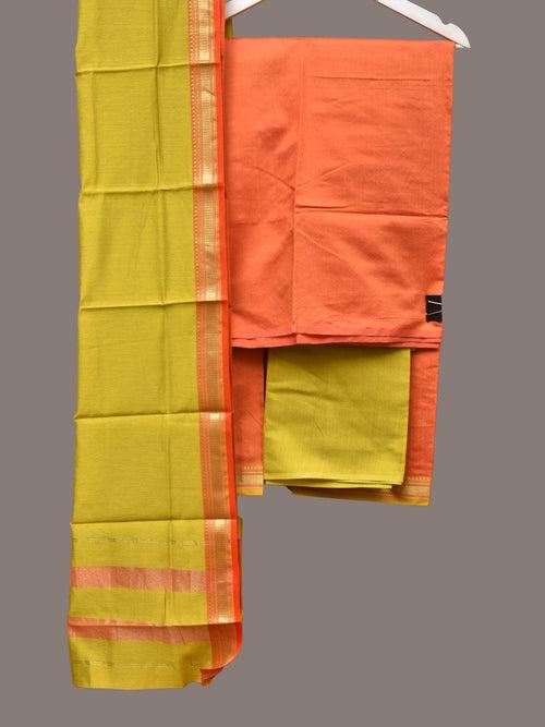 Orange and Light Green Bamboo Cotton Fabric and Dupatta with Zari Border Design f0252