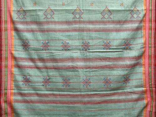 Turquoise Narayanpet Cotton Handloom Saree with Kasuti Work Design o0455