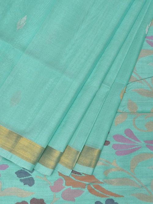 Turquoise Uppada Silk Handloom Saree with Floral Pallu Design u2223