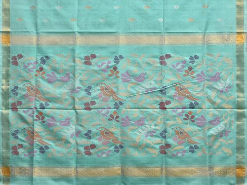 Turquoise Uppada Silk Handloom Saree with Floral Pallu Design u2223